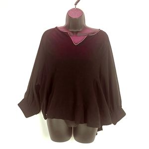 Akemi + Kin Fenn Tiered Top Woman M Black Dolman Sheer Sleeve Button Cuff